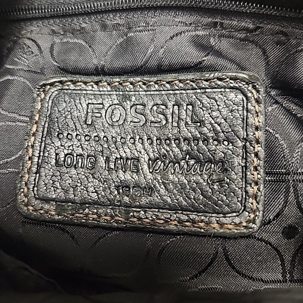 VINTAGE FOSSIL Brown Black Genuine Leather Crossbody Bag Boho-Grunge - Picture 4 of 15